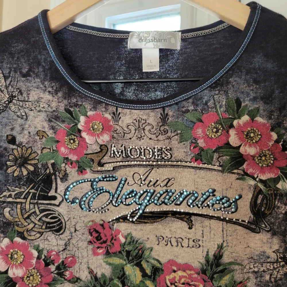 Dressbarn Y2K Vintage Style Graphic Printed Retro Black Grunge‎ T-Shirt, Size L - Picture 3 of 6